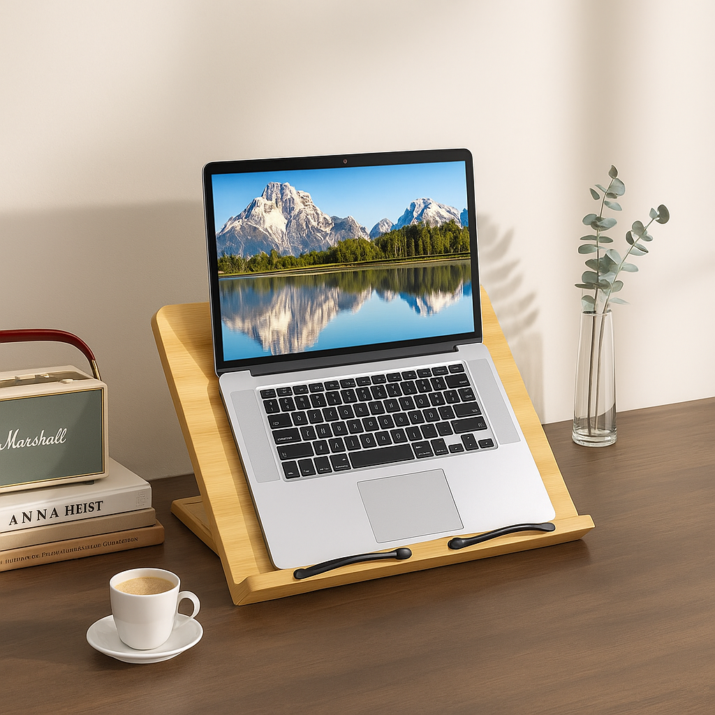 ErgoRead Adjustable Wooden Stand for Optimal Comfort