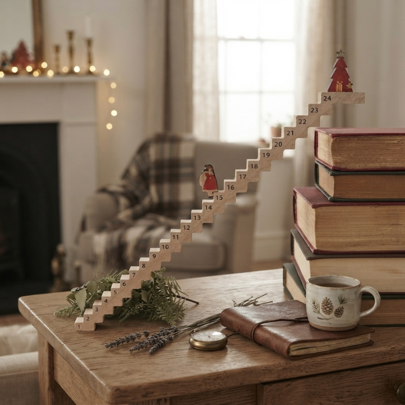 Festive Countdown Calendar with Santa Climbing Design