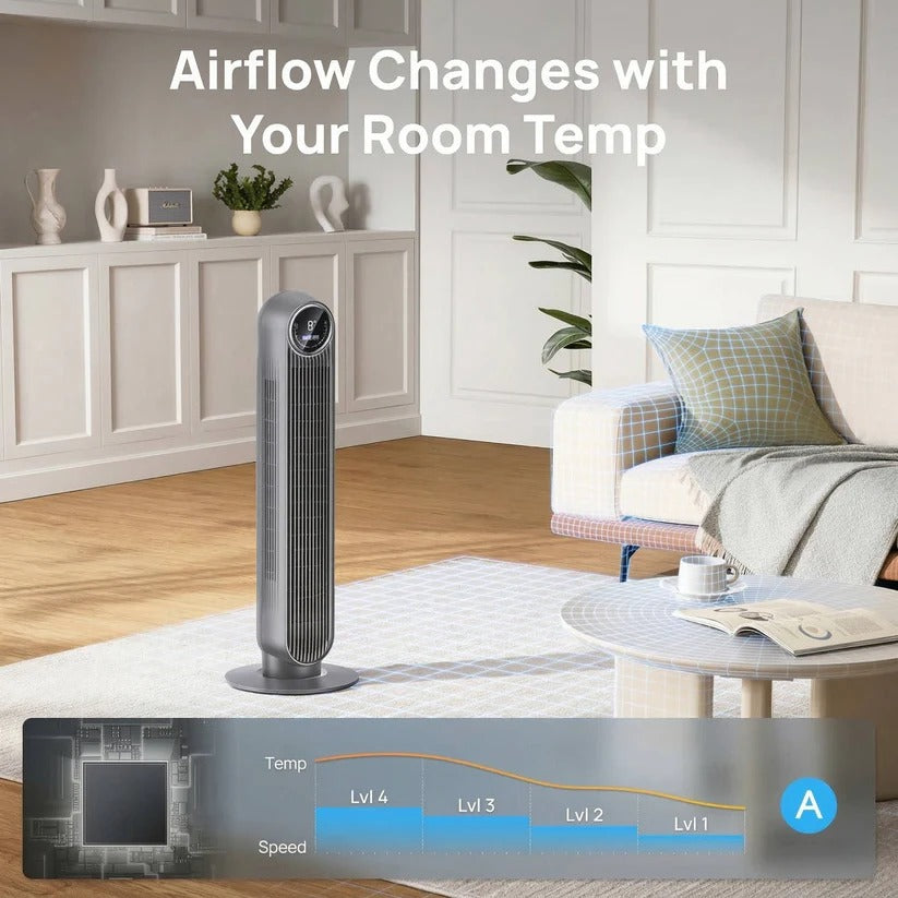 BreezeFlow Ultra | Quiet Tower Fan with Remote & 8 Speed Options