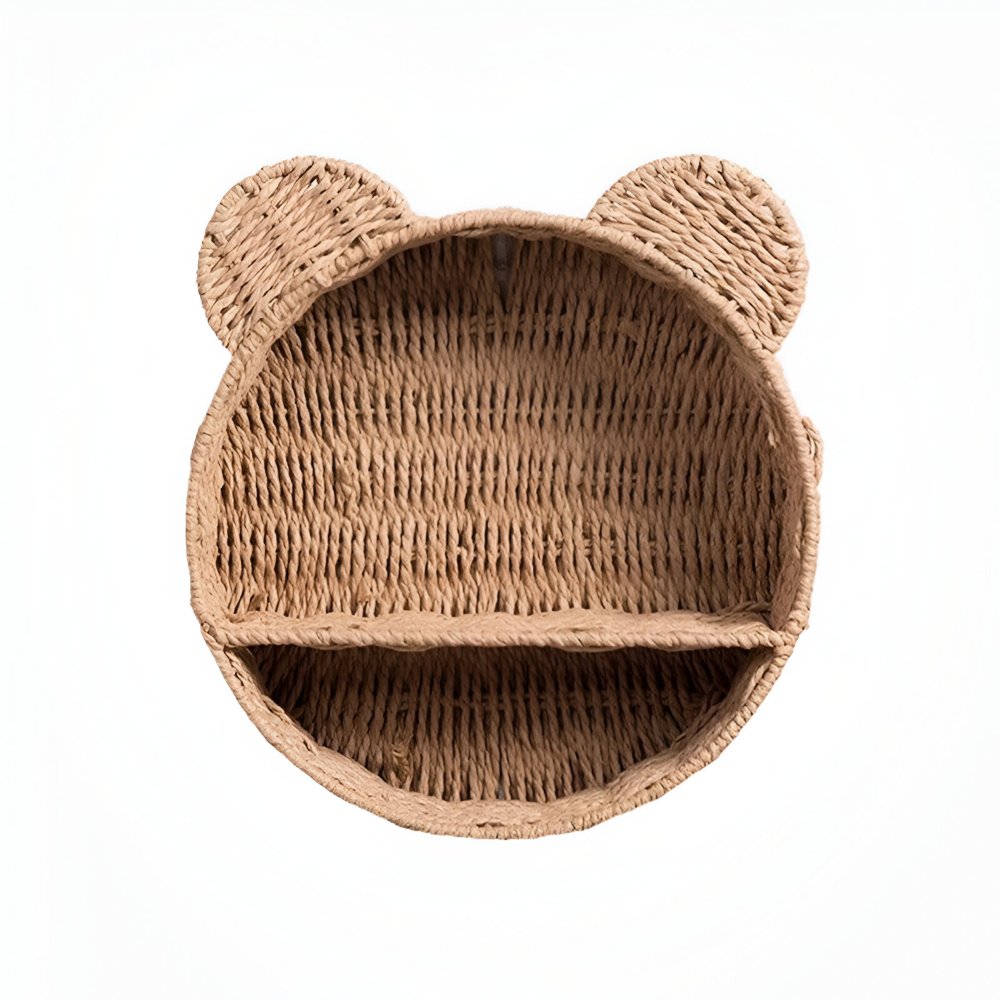 Whimsical Animal Design Wall Shelf in Natural Rattan
