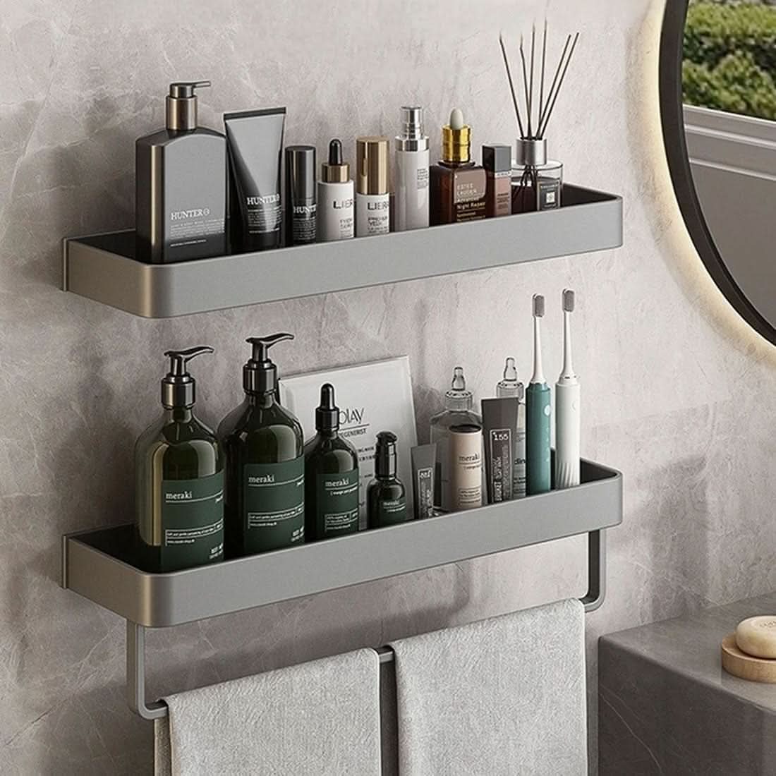 Sleek Wall-Mounted Organizer with Towel Rack for Bathrooms