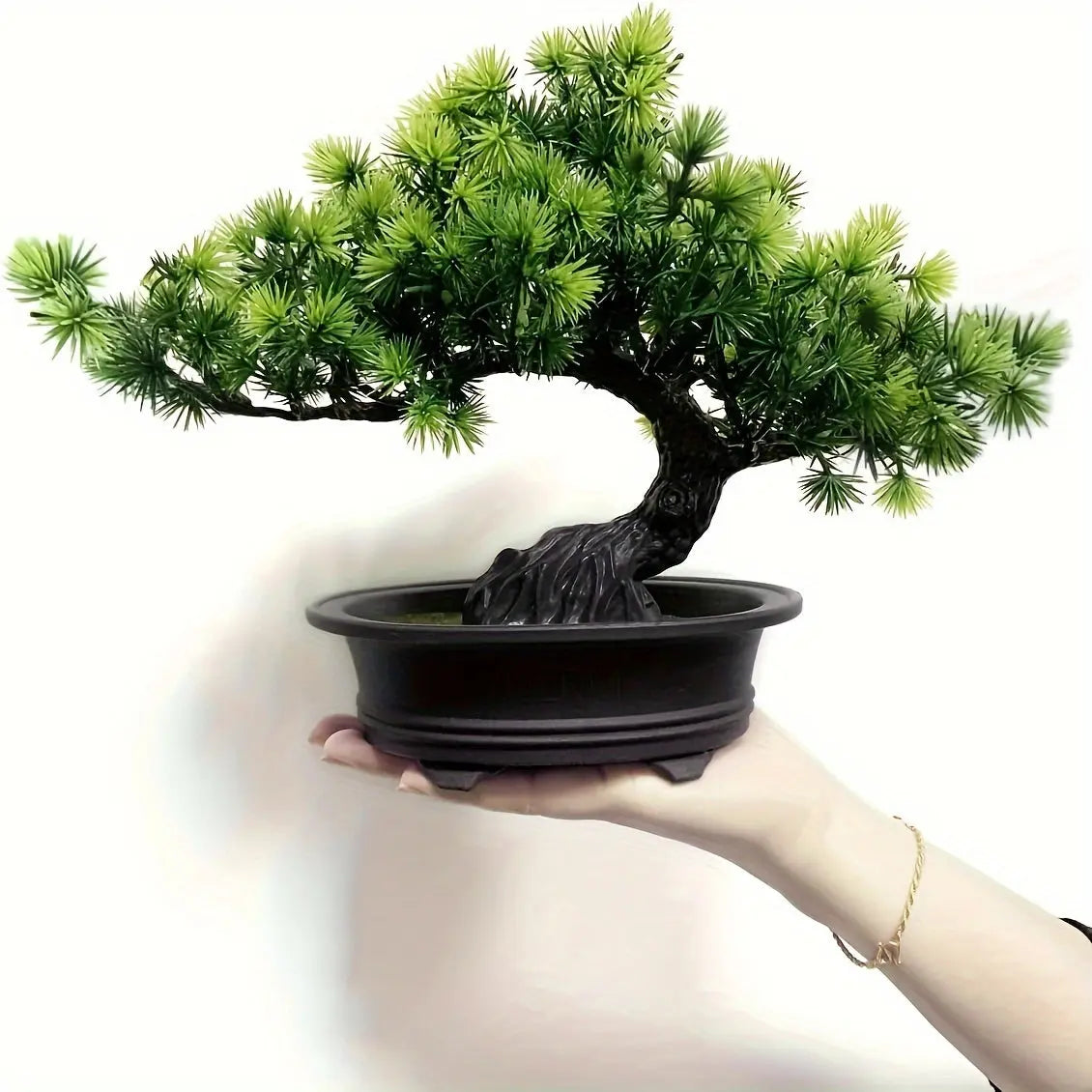 Elegant Faux Bonsai Tree in Sleek Black Pot for Home Decor