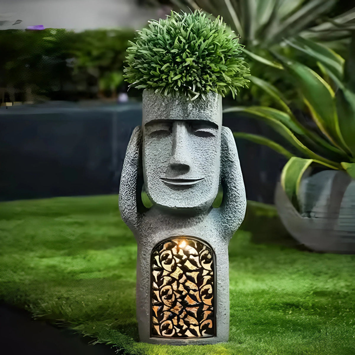 Charming Solar Face Planter | Illuminated Outdoor Decor