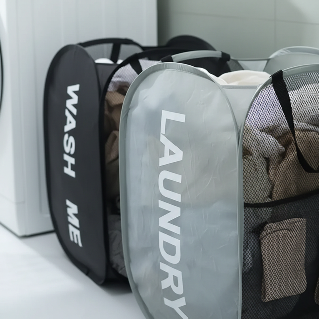 Portable Mesh Laundry Basket - Foldable Design