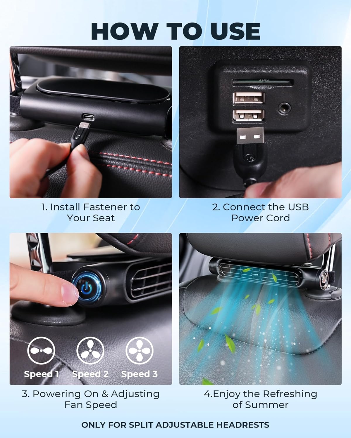 ChillWave | Bladeless USB Car Fan with Adjustable Speed & Headrest Mount