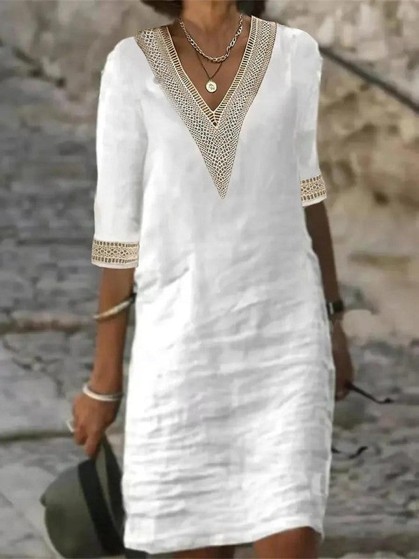Chic Summer V-Neck Dress with Half Sleeves
