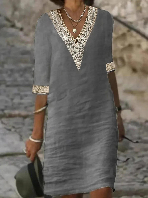 Chic Summer V-Neck Dress with Half Sleeves