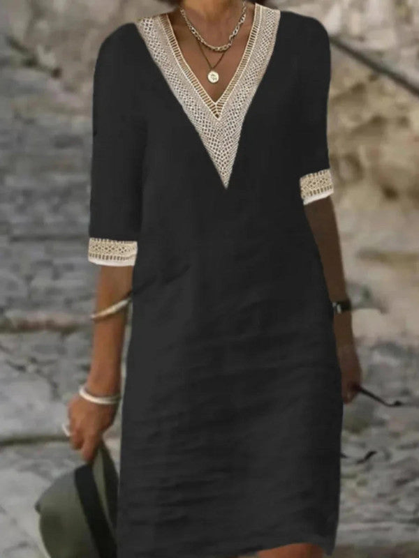 Chic Summer V-Neck Dress with Half Sleeves