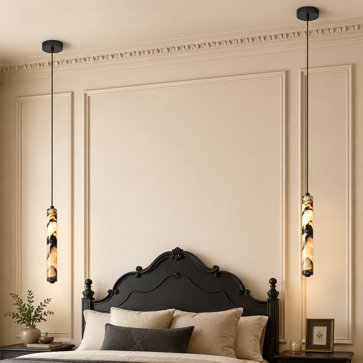 Natural Elegance – Stone Cylinder Pendant Light