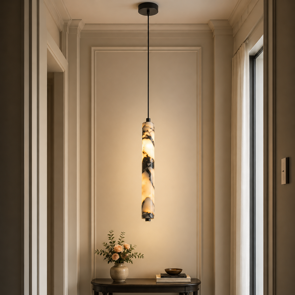 Natural Elegance – Stone Cylinder Pendant Light