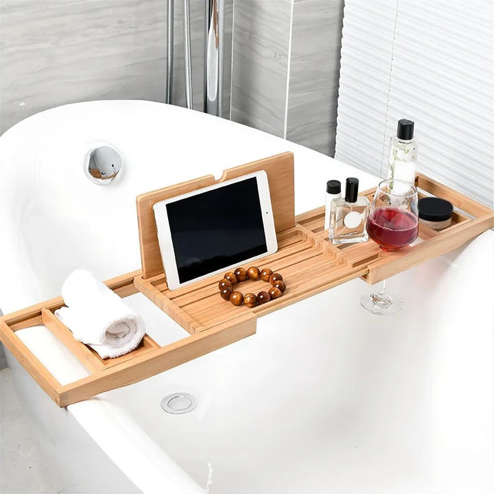 Elegant Bathtub Organizer Tray | Adjustable with Wine Holder