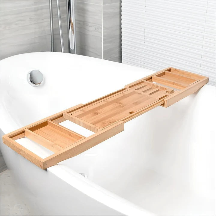 Elegant Bathtub Organizer Tray | Adjustable with Wine Holder