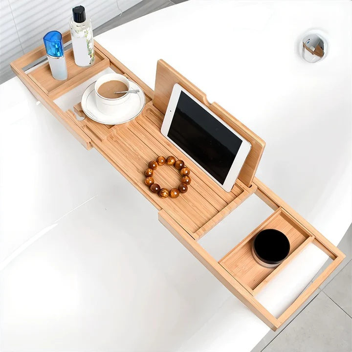 Elegant Bathtub Organizer Tray | Adjustable with Wine Holder