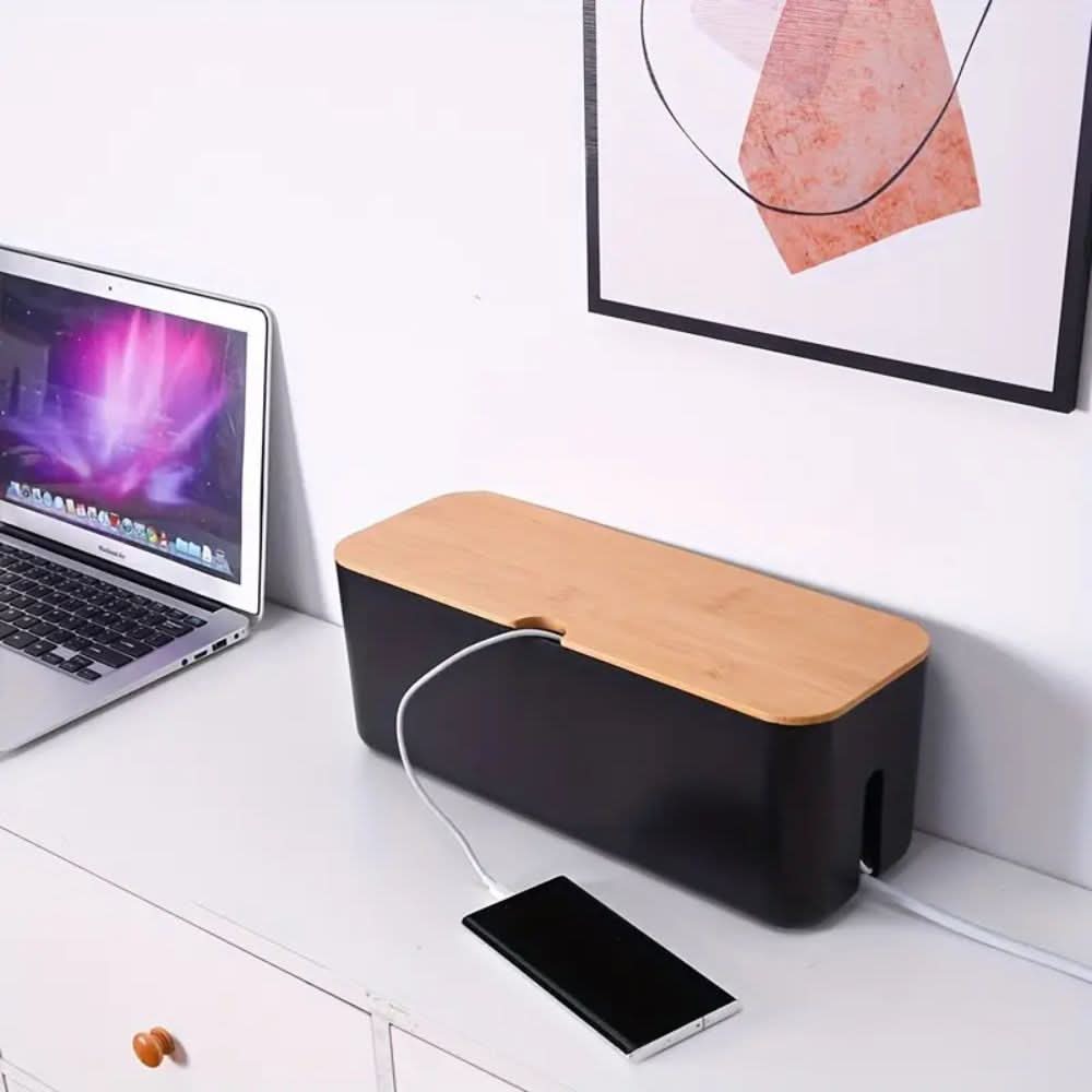 Sleek Bamboo Cord Organizer - Simplify Your Workspace