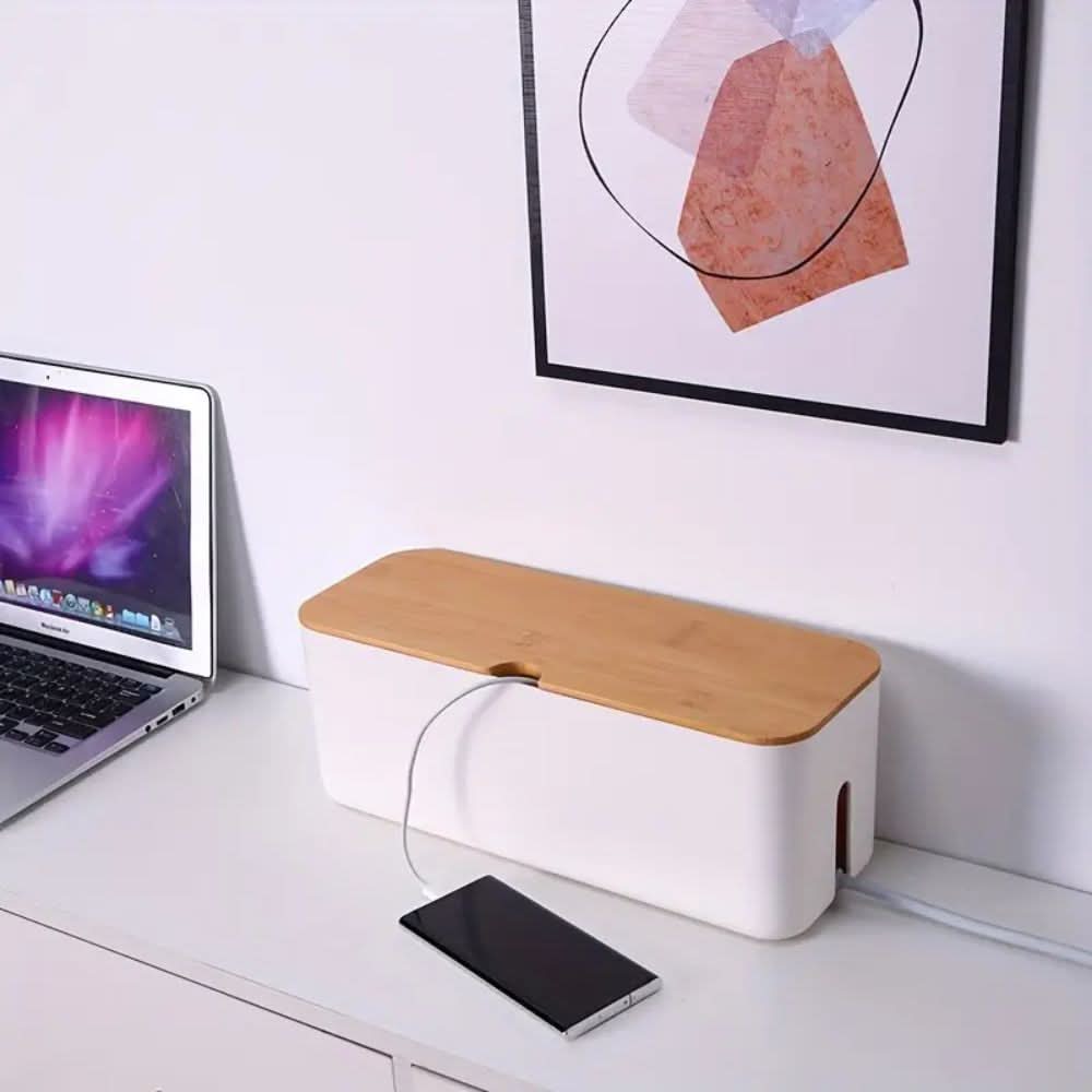 Sleek Bamboo Cord Organizer - Simplify Your Workspace