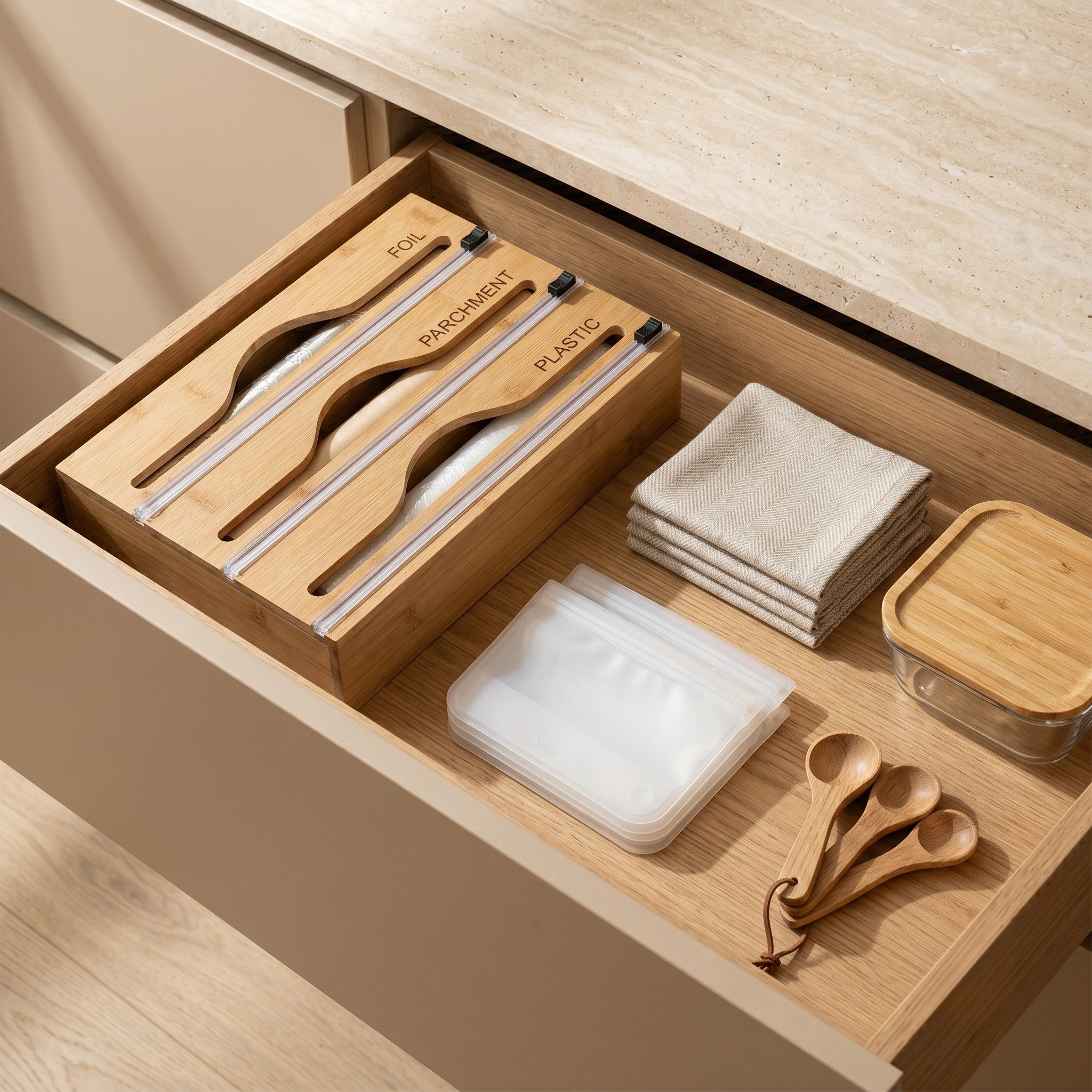 Essential Kitchen Wrap Dispenser with Sliding Cutters