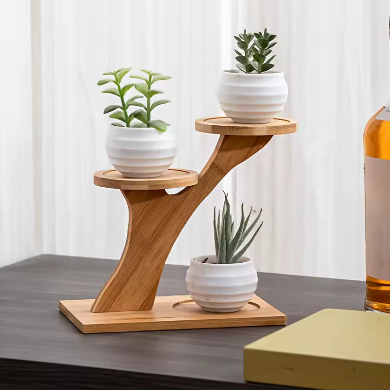 Elegant Multi-Tiered Plant Display Stand in Natural Bamboo