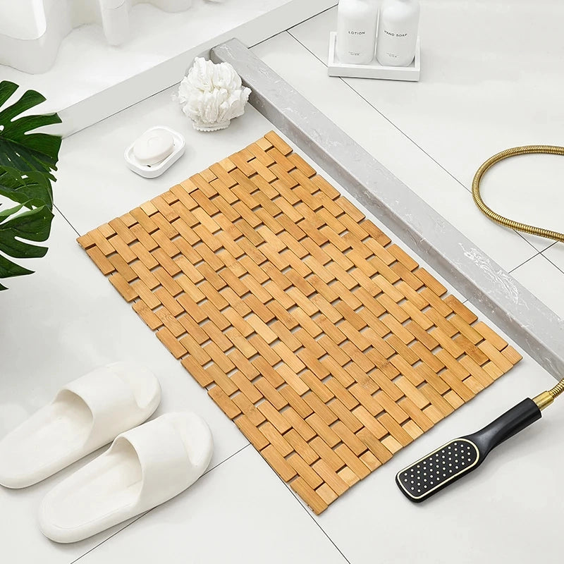 Eco-Friendly Bamboo Bath Mat with Non-Slip EVA Base