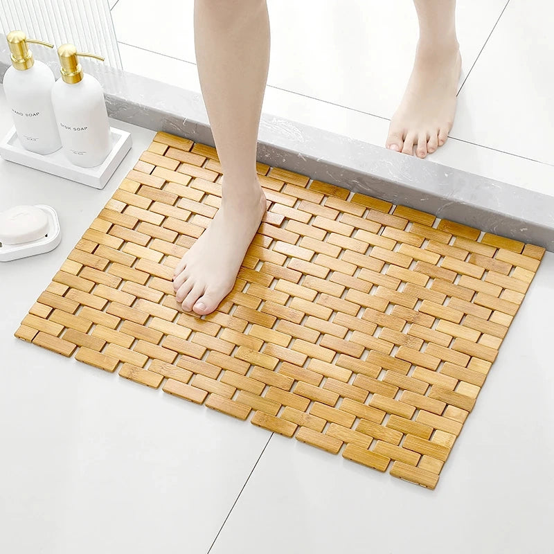 Eco-Friendly Bamboo Bath Mat with Non-Slip EVA Base