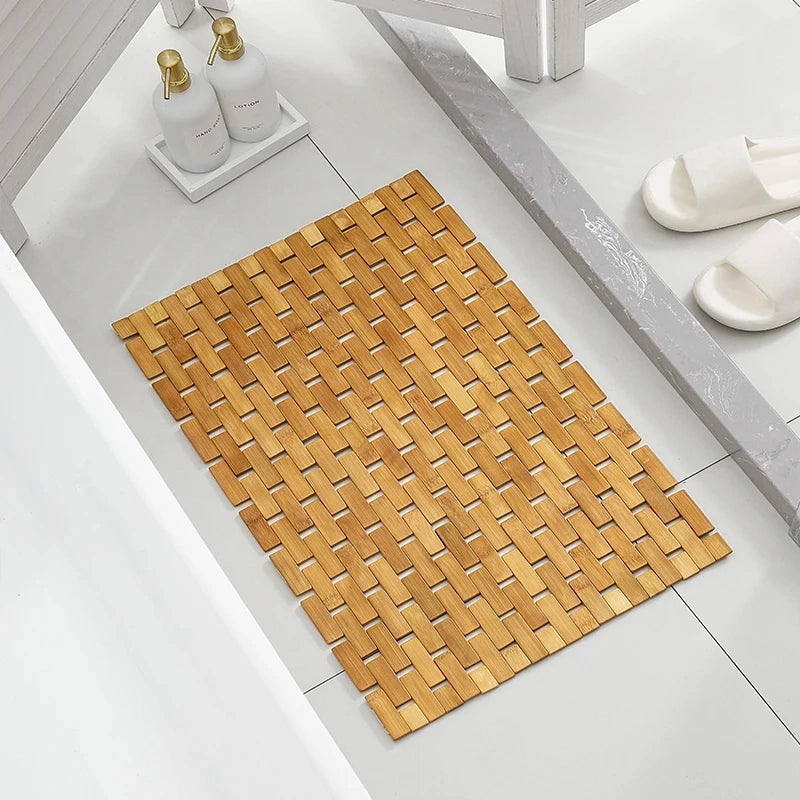 Eco-Friendly Bamboo Bath Mat with Non-Slip EVA Base