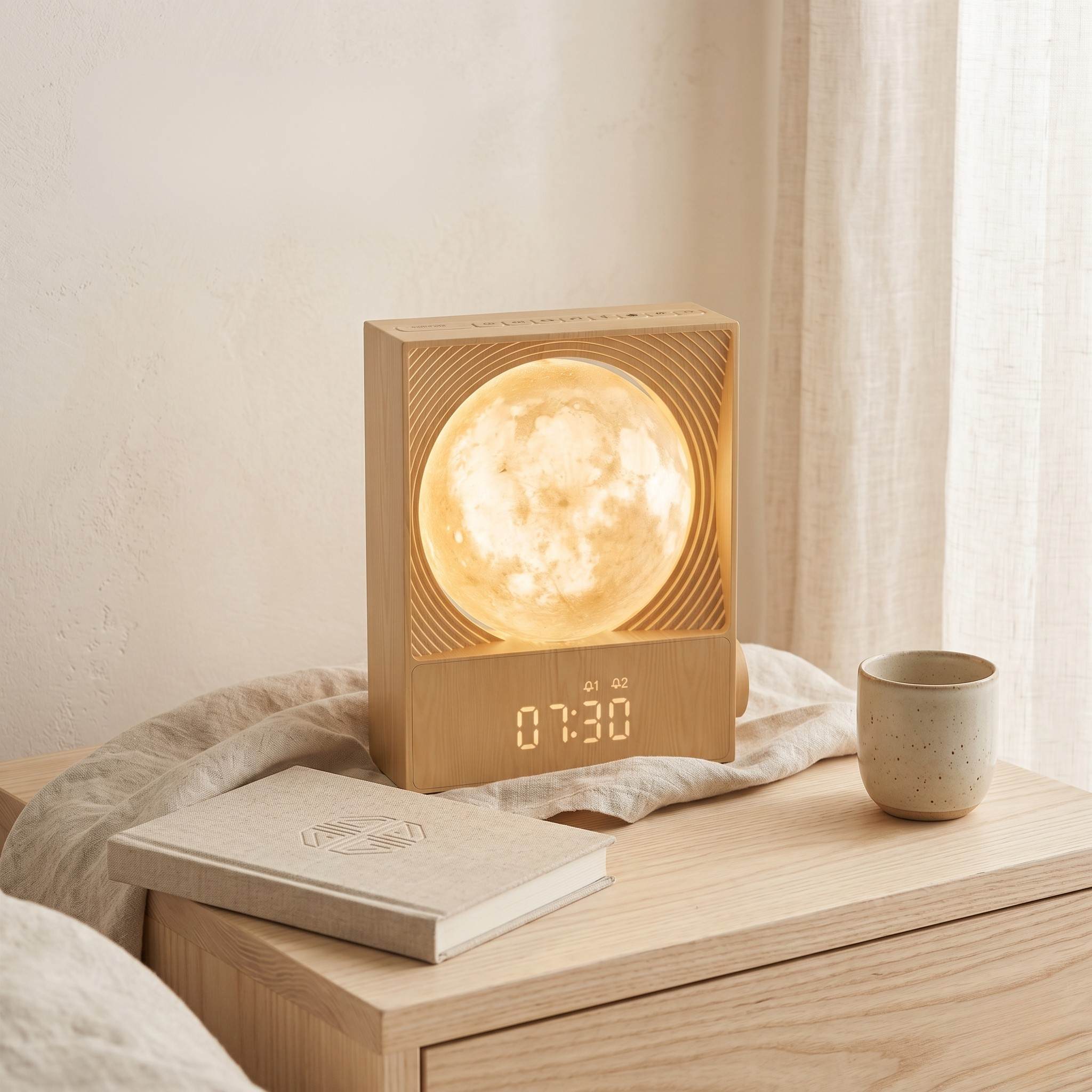 Sunrise Glow Bedside Lamp with Adjustable Warm Light & Clock