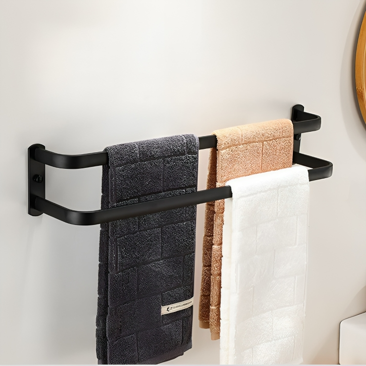 Wall-Mounted Towel Rack with Hooks - Space-Saving Design