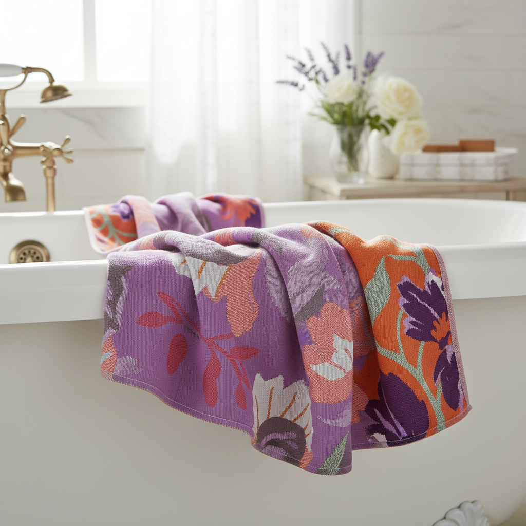 Lavender Floral Design Towel