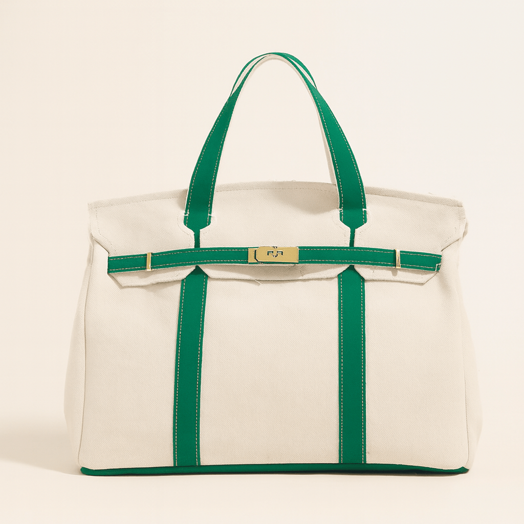 Stylish Canvas Tote with Sturdy Steel Accents