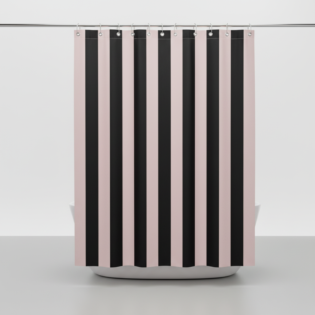 Striped Fabric Shower Curtain in Boho Style