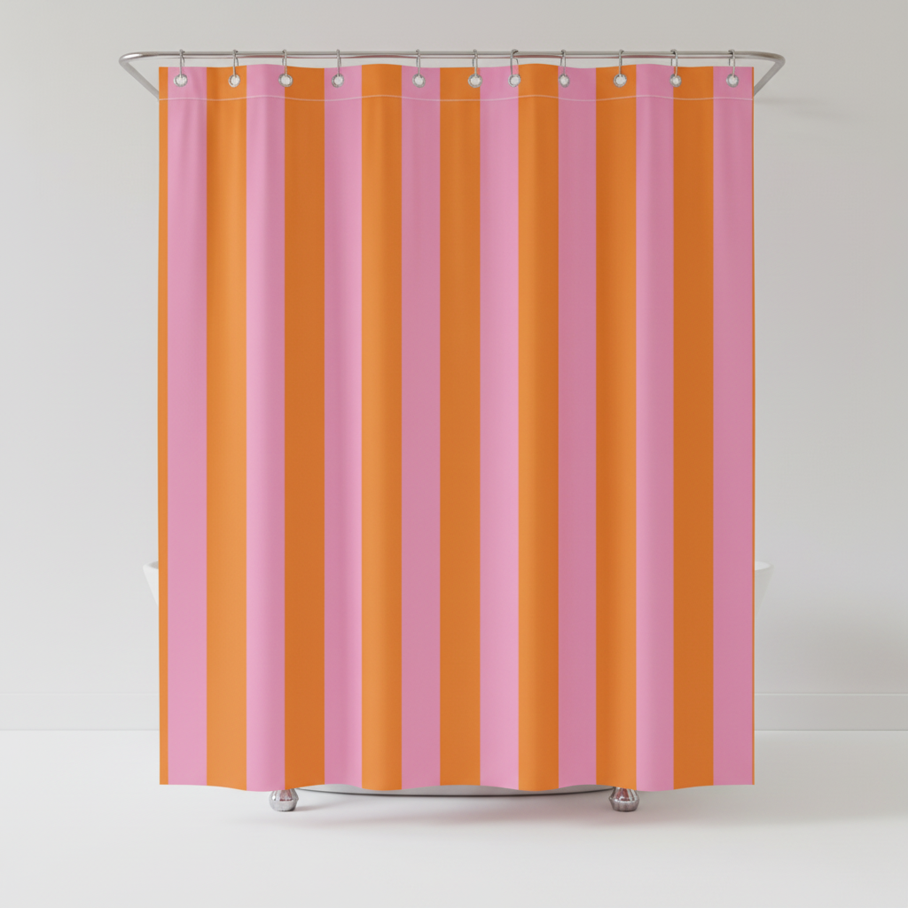 Striped Fabric Shower Curtain in Boho Style