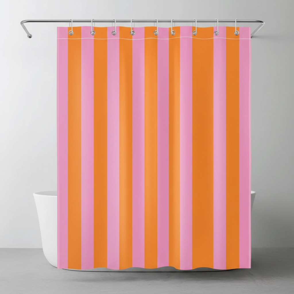 Striped Fabric Shower Curtain in Boho Style