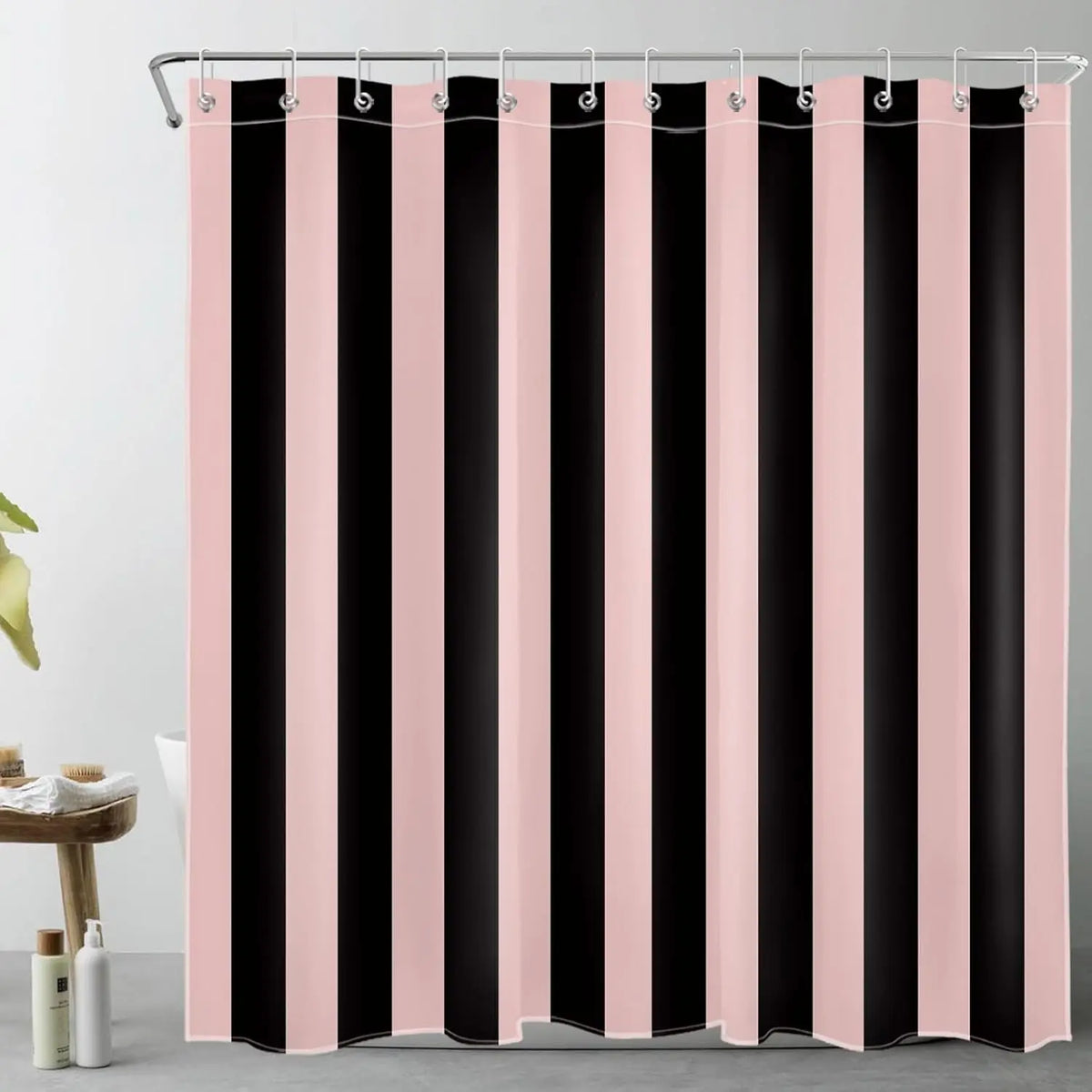 Striped Fabric Shower Curtain in Boho Style