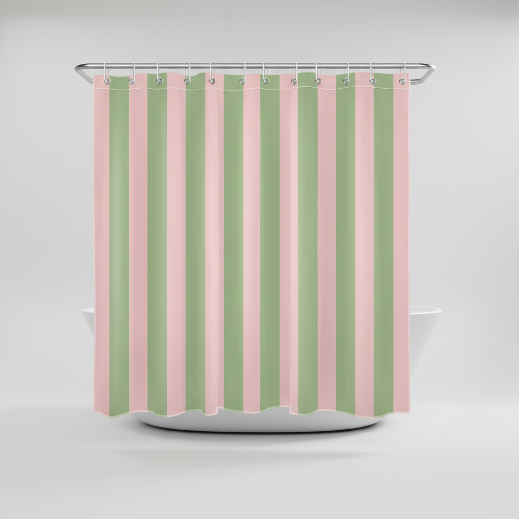 Striped Fabric Shower Curtain in Boho Style