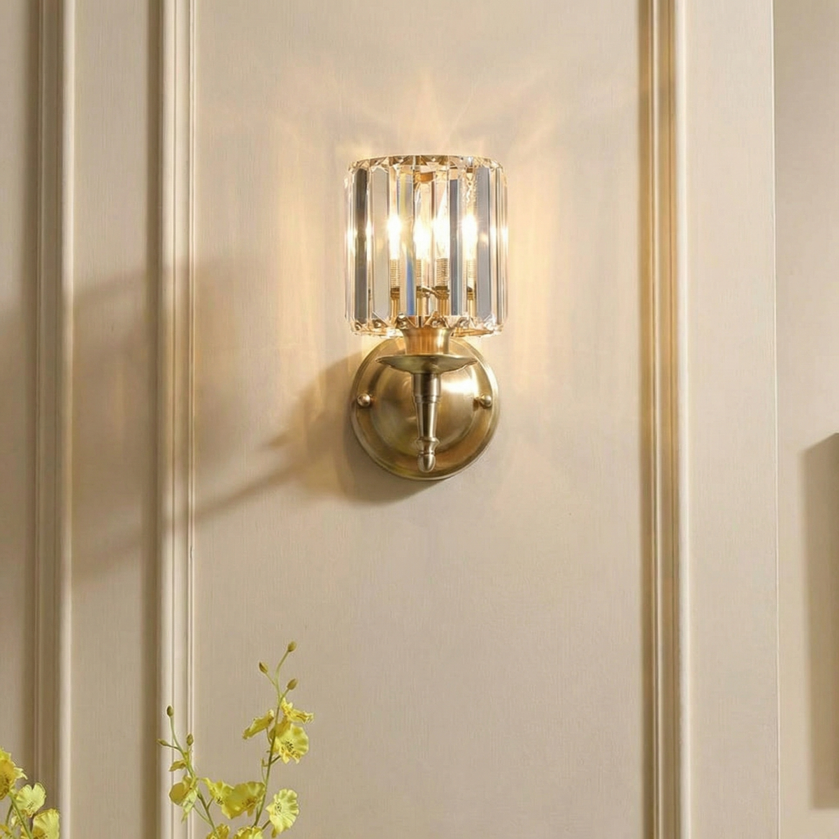 Chic Brass Wall Light with Crystal Detail for Indoor Spaces