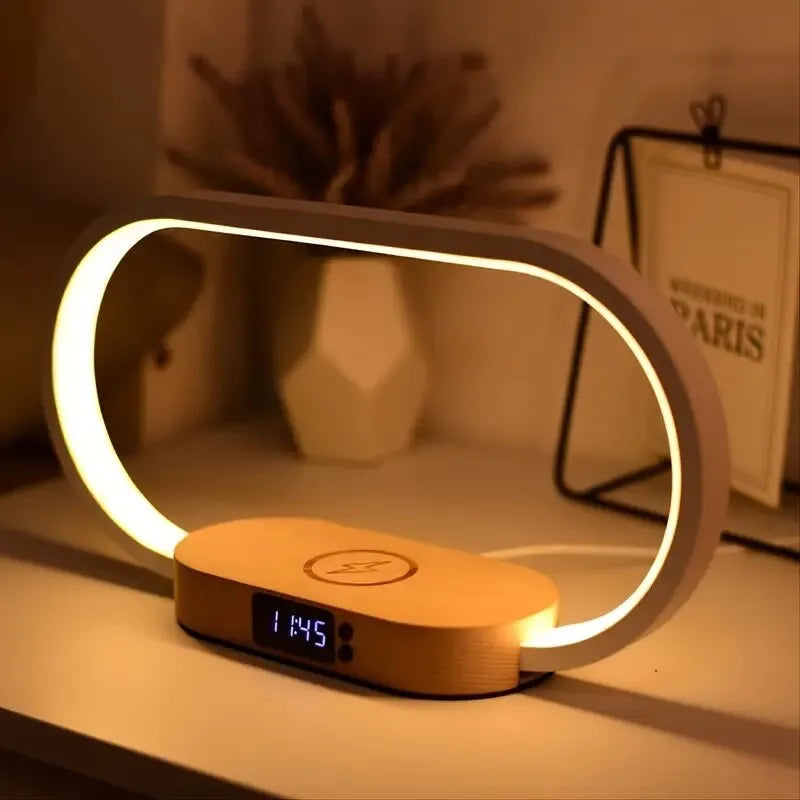 All-in-One Lamp with Wireless Charging and Clock Functionality