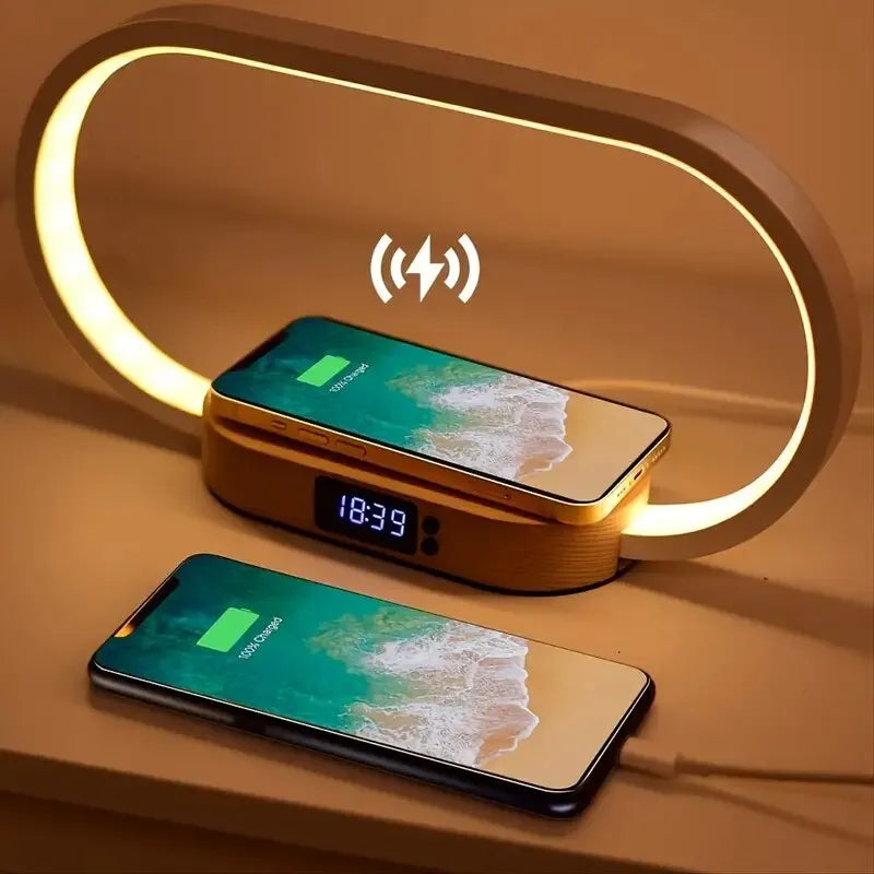 All-in-One Lamp with Wireless Charging and Clock Functionality