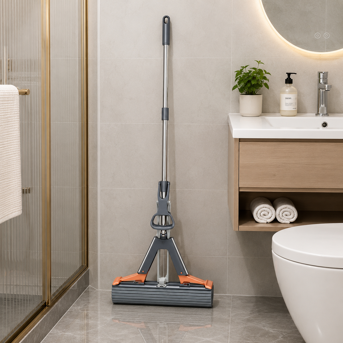 AQUA MASTER - Ultra-Absorbent Sponge Mop with Simple Wring System