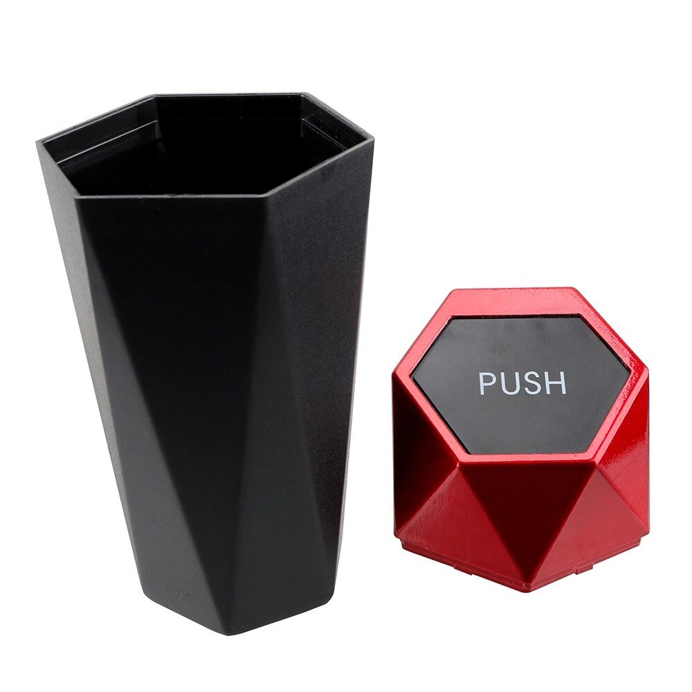 Compact Car Waste Bin with Push-Open Lid - Fits Cup Holders