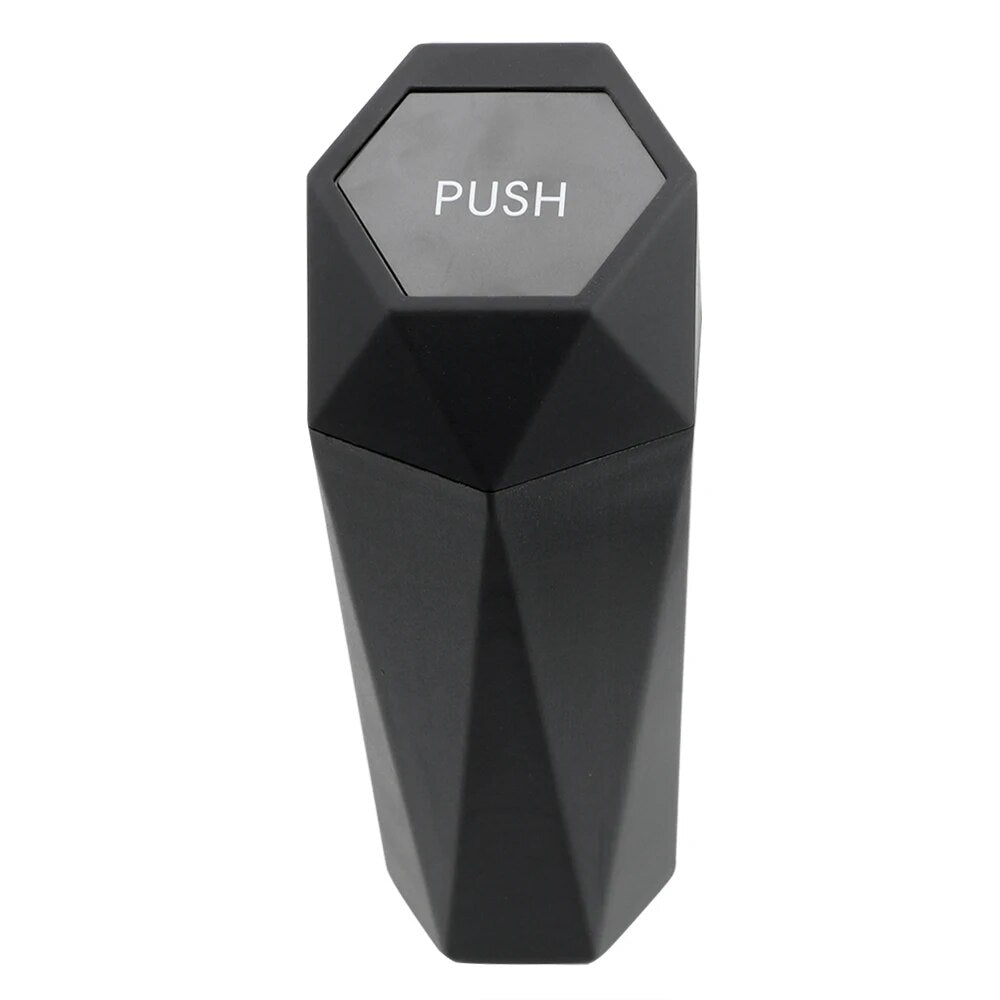 Compact Car Waste Bin with Push-Open Lid - Fits Cup Holders