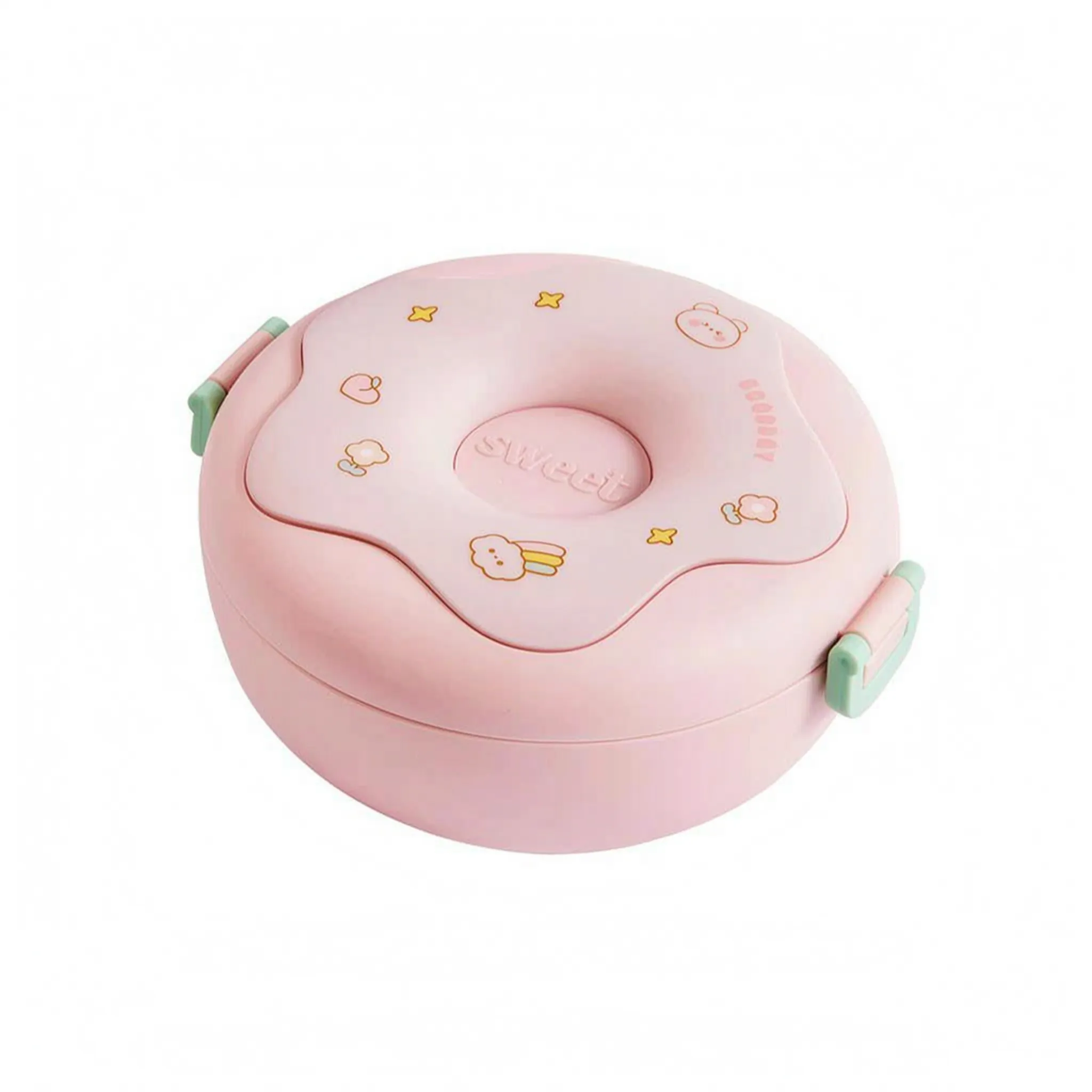 Doughnut-Shaped Lunch Box with Compartments - Cartoon Design
