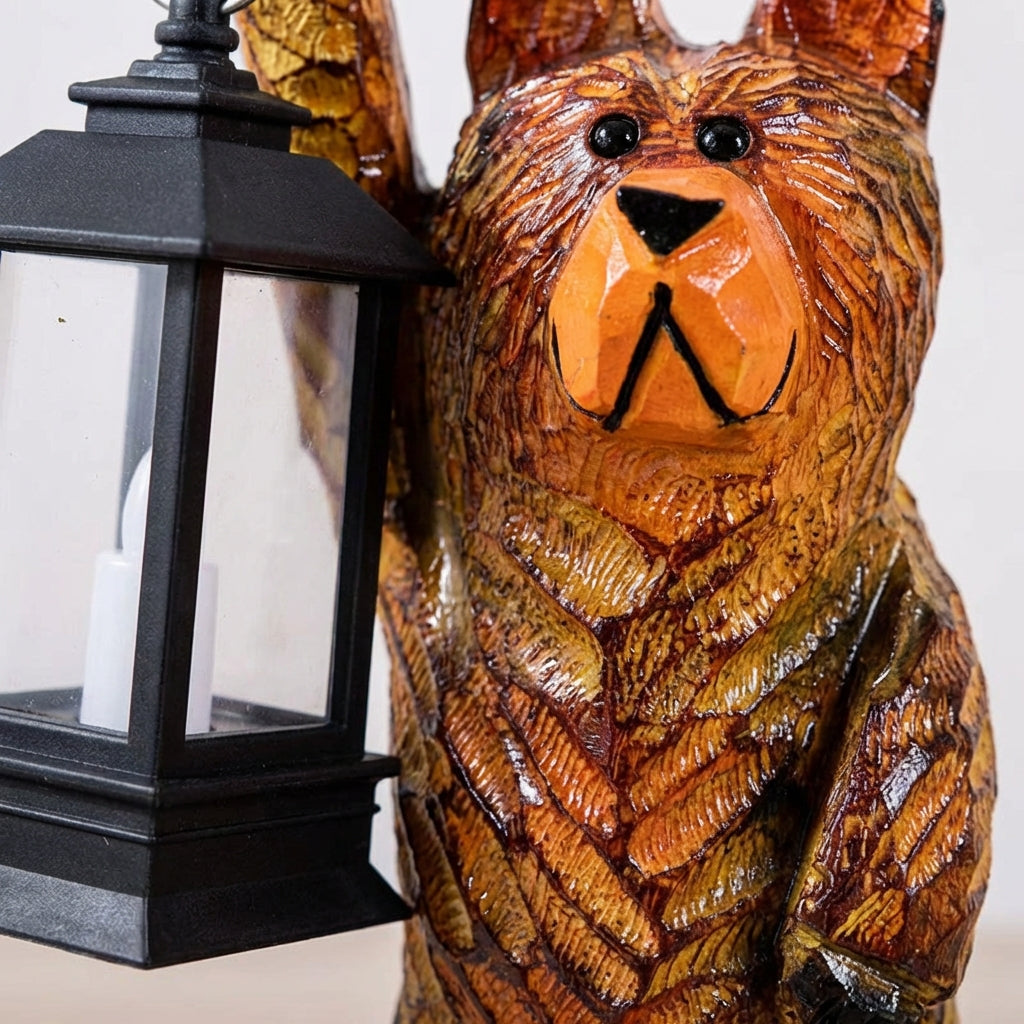 Bear-Shaped Carved Lantern Sculpture for Outdoor Decor