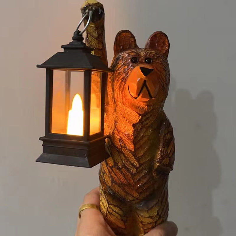 Bear-Shaped Carved Lantern Sculpture for Outdoor Decor