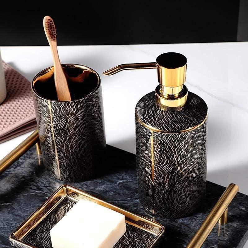 Elegant 4-Piece Bathroom Accessory Set with Gold Touch