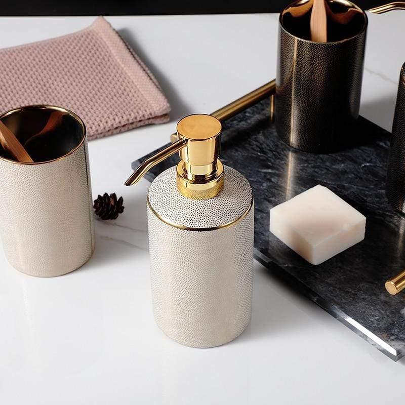 Elegant 4-Piece Bathroom Accessory Set with Gold Touch