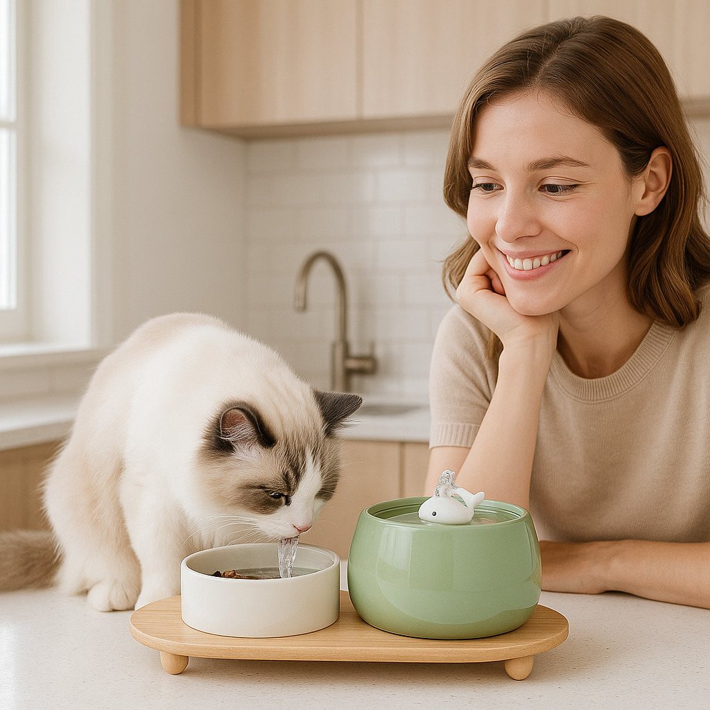 Elegant Ceramic Cat Hydration Fountain with Advanced Filtration