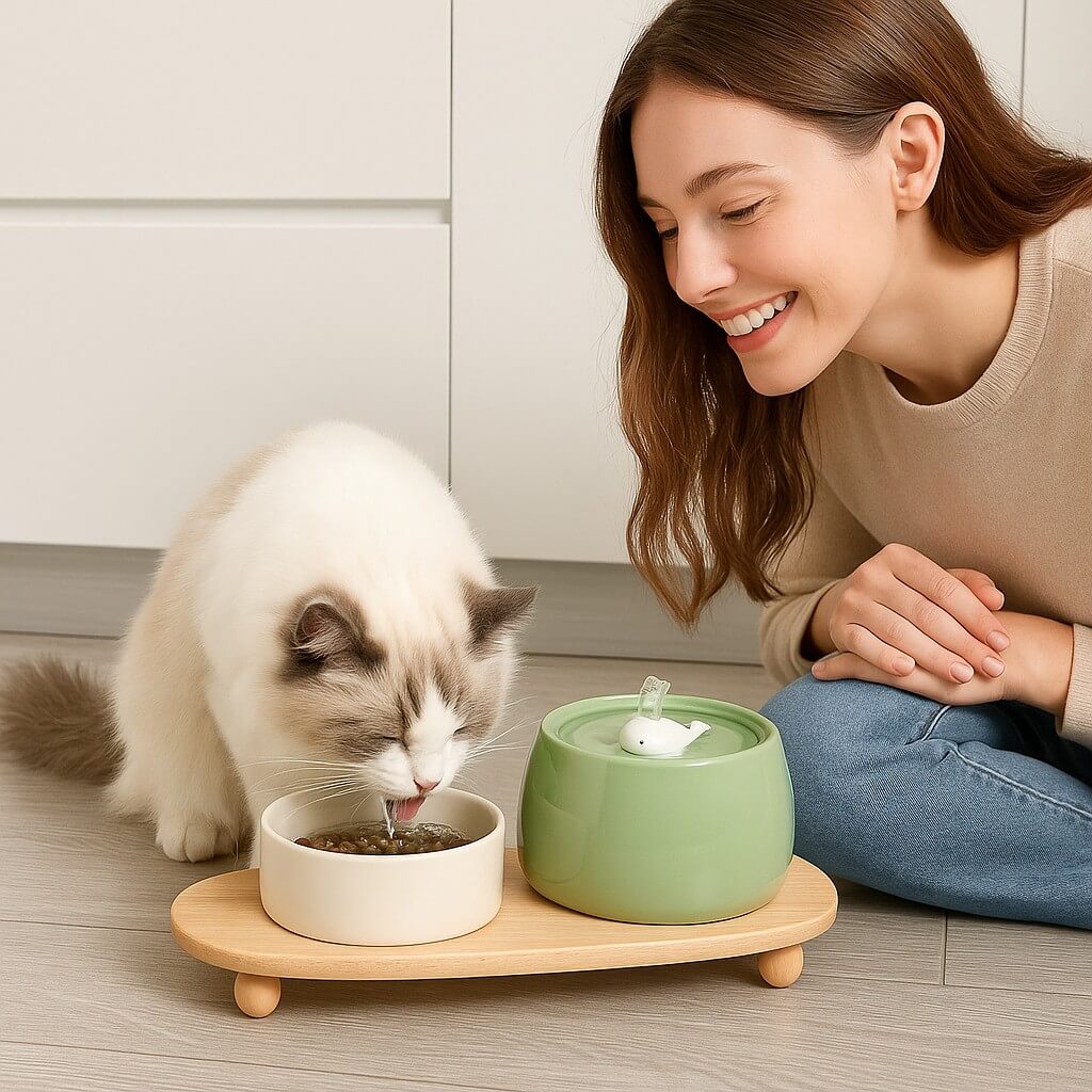 Elegant Ceramic Cat Hydration Fountain with Advanced Filtration