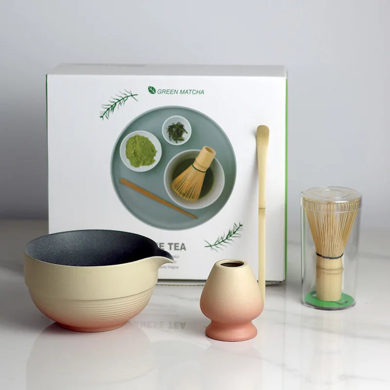 Artisan Matcha Bowl Collection with Spout and Bamboo Whisk