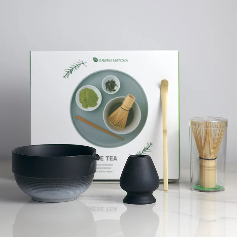 Artisan Matcha Bowl Collection with Spout and Bamboo Whisk