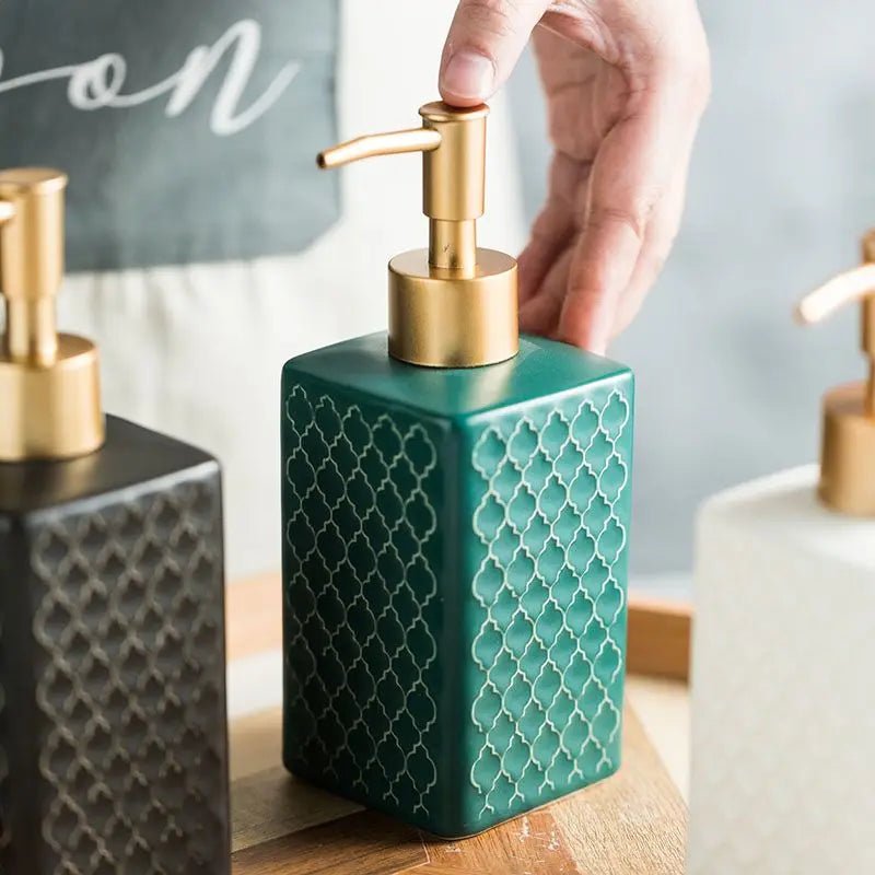 Elegant Ceramic Soap Dispenser with Gold Pump