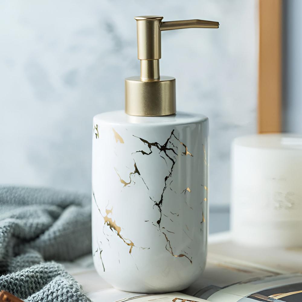 Elegant Marble Soap Dispenser with Gold Highlights for Home